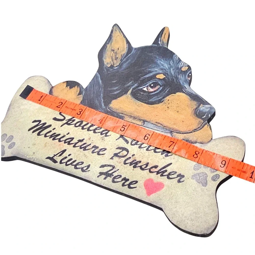 Vintage Miniature Pinscher Wood Wall Sign Spoiled Rotten Dog Bone Plaque Y2K Art
